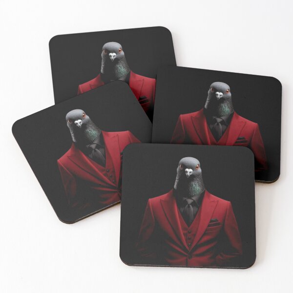 Item preview, Pigeon Boss in Red Suit – Dark Aesthetic Surreal Animal Portrait designed and sold by HubCreates.