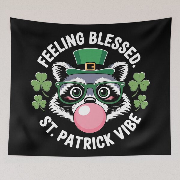 Item preview, Funny St. Patrick’s Day Raccoon – Feeling Blessed Shamrock Design designed and sold by SoftStyleStudio ⭐⭐⭐.
