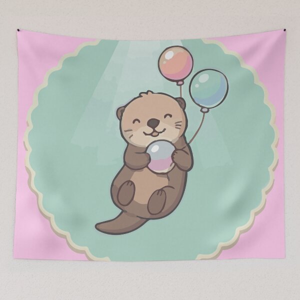 Item preview, Cute Floating Otter with Balloons Vintage Badge designed and sold by BestChoiceService.