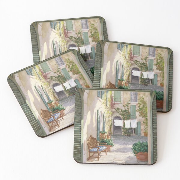Item preview, Sunlit French Courtyard Scene | Provence Village Lifestyle Painting designed and sold by CARRAANN.