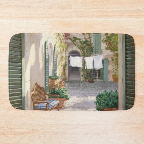 Item preview, Sunlit French Courtyard Scene | Provence Village Lifestyle Painting designed and sold by CARRAANN.