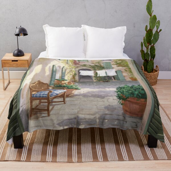 Item preview, Sunlit French Courtyard Scene | Provence Village Lifestyle Painting designed and sold by CARRAANN.