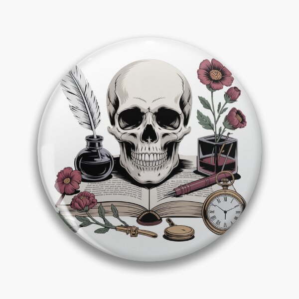 Item preview, Dark Academia Flat Lay Art Print — Gothic Skull Quill Books Illustration designed and sold by LeonaLines.