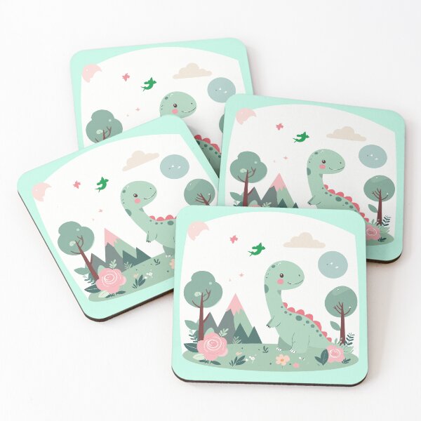 Item preview, Cute Kawaii Chibi Dino in Pink Rose Garden designed and sold by BestChoiceService.