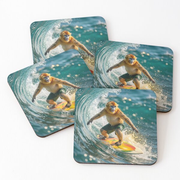 Item preview, Golden Snub-Nosed Monkey Surfer Rides the Waves designed and sold by Tridentulus.