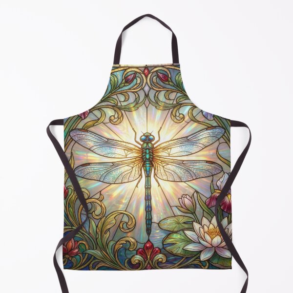 Item preview, Stained Glass Dragonfly With Lilies and Irises designed and sold by Tridentulus.