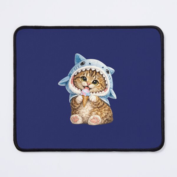 Item preview, cat wearing a shark hat eating ice cream designed and sold by PasoaPaso2025.