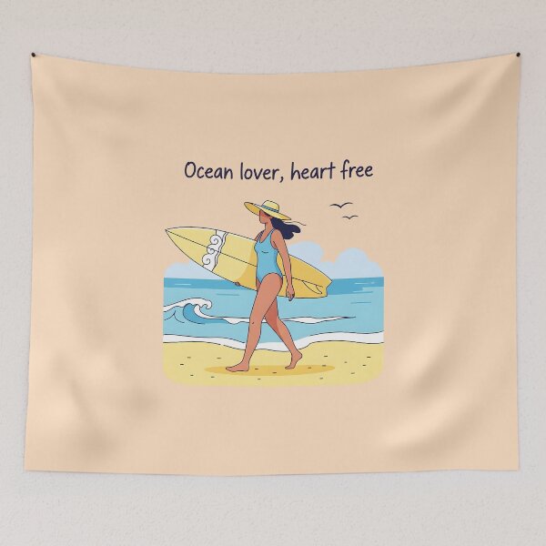 Item preview, Ocean Lover, Heart Free – Female Surfer Walking on the Beach designed and sold by Sea Gem.