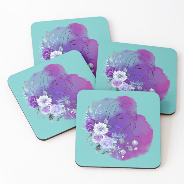 Item preview, Floral woman in watercolor in shades of violet and pink designed and sold by ArtMochis.