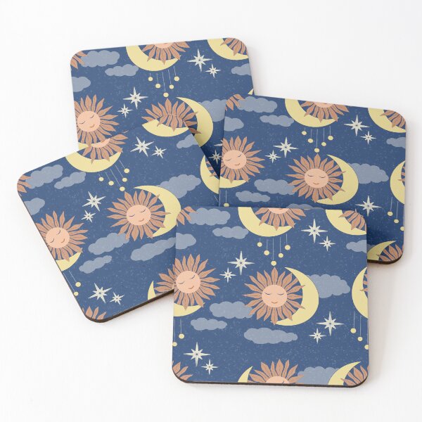 Item preview, Large scale of Navy Blue Celestial Sun Moon Whimsical Night Sky Pattern designed and sold by DColourMuse.