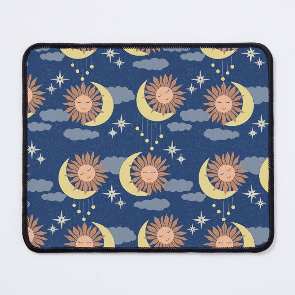 Item preview, Large scale of Navy Blue Celestial Sun Moon Whimsical Night Sky Pattern designed and sold by DColourMuse.