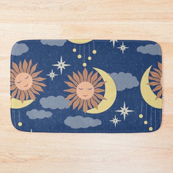 Item preview, Large scale of Navy Blue Celestial Sun Moon Whimsical Night Sky Pattern designed and sold by DColourMuse.