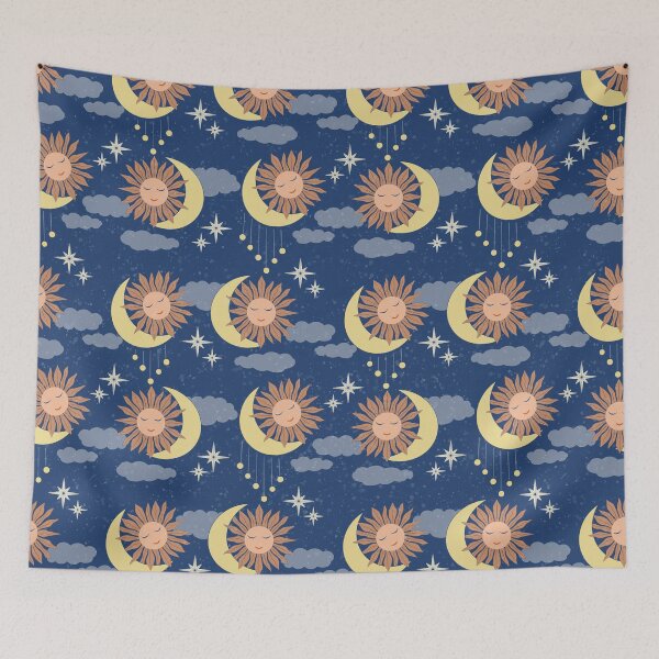 Item preview, Medium scale of Navy Blue Celestial Sun Moon Whimsical Night Sky Pattern designed and sold by DColourMuse.