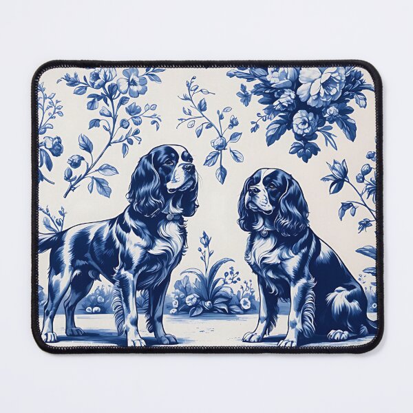 Item preview, Blue French Toile Cavalier King Charles Spaniel Dogs designed and sold by LionRoxTee.