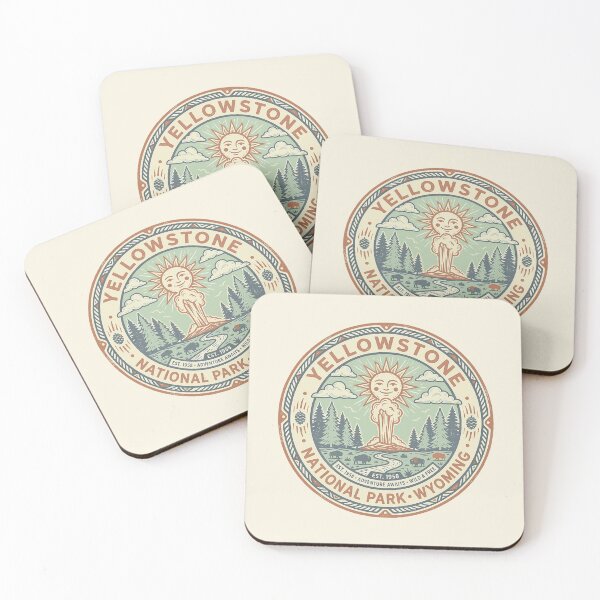 Item preview, Yellowstone National Park Wyoming Retro Badge - Old Faithful & Bison Art designed and sold by DeeLulu.