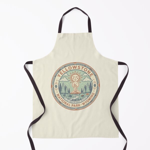 Item preview, Yellowstone National Park Wyoming Retro Badge - Old Faithful & Bison Art designed and sold by DeeLulu.