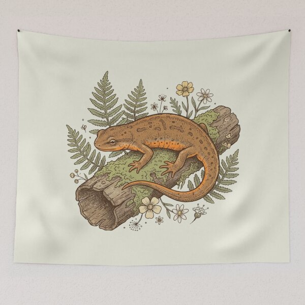 Item preview, California Newt with Ferns and Wildflowers Botanical Wildlife Art designed and sold by BirdsnStuff.