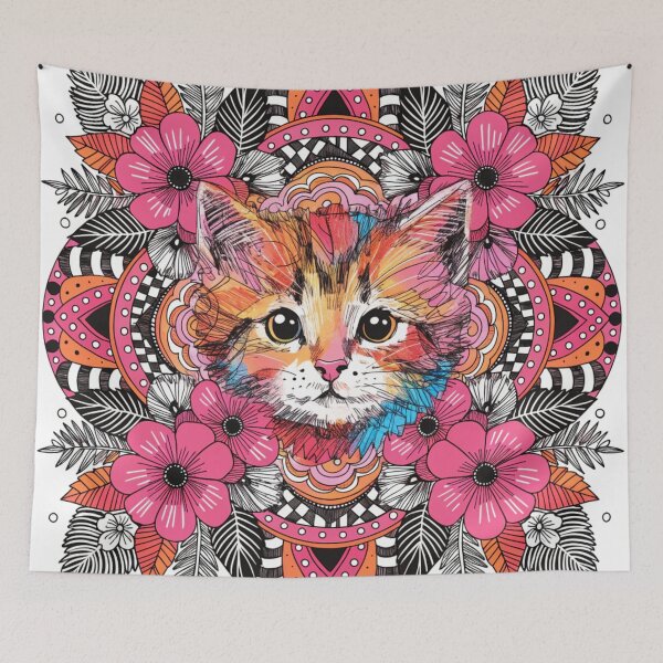 Item preview, Boho Mandala Cat Illustration | Floral Tribal Cat Art | Vintage Ethnic Animal Design designed and sold by Anime9122.