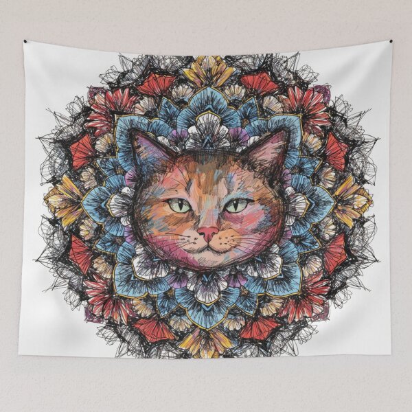 Item preview, Boho Mandala Cat Illustration | Floral Tribal Cat Art | Vintage Ethnic Animal Design designed and sold by Anime9122.