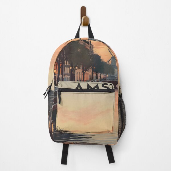Item preview, Vintage Amsterdam Sunset Canal Poster with Windmills designed and sold by FestivityFinds.