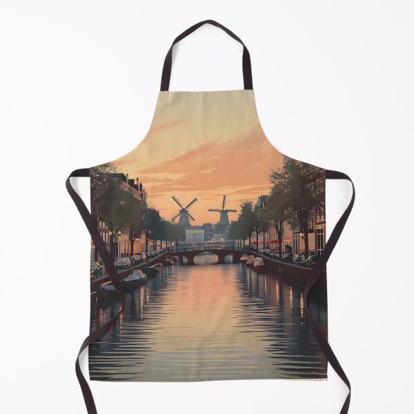 Item preview, Vintage Amsterdam Sunset Canal Poster with Windmills designed and sold by FestivityFinds.