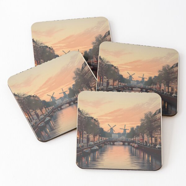 Item preview, Vintage Amsterdam Sunset Sticker with Windmills and Canals designed and sold by FestivityFinds.
