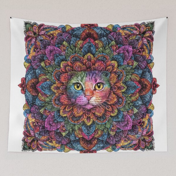Item preview, Boho Mandala Cat Illustration | Floral Tribal Cat Art | Vintage Ethnic Animal Design designed and sold by Anime9122.