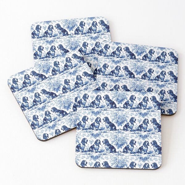 Item preview, Blue French Toile Basset Hound Dogs designed and sold by LionRoxTee.