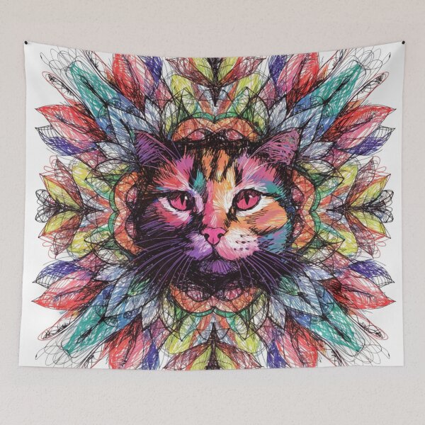 Item preview, Boho Mandala Cat Illustration | Floral Tribal Cat Art | Vintage Ethnic Animal Design designed and sold by Anime9122.