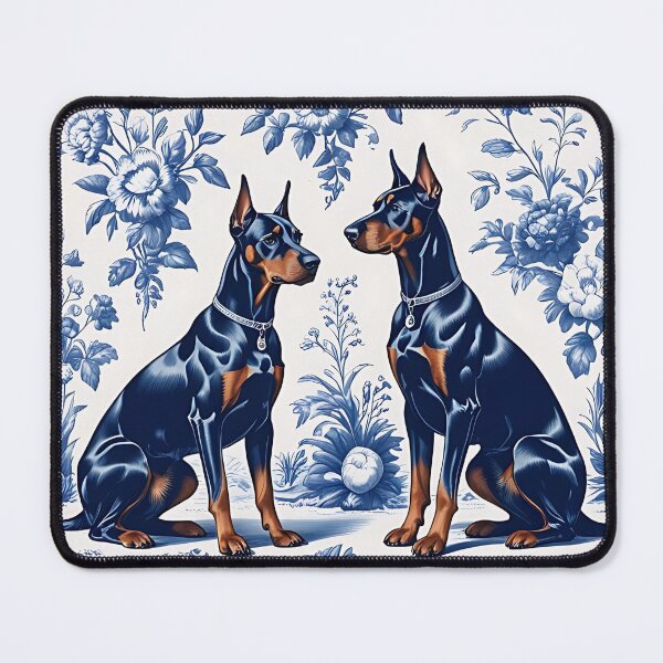 Item preview, Blue French Toile Doberman Dogs designed and sold by LionRoxTee.