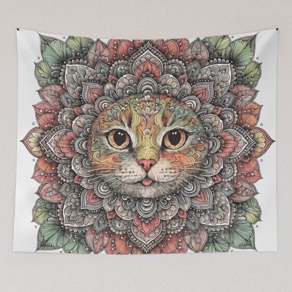 Artikelvorschau, Boho Mandala Cat Illustration | Floral Tribal Cat Art | Vintage Ethnic Animal Design entworfen und verkauft von Anime9122.