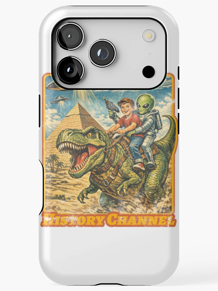 Thumbnail 1 of 4, iPhone Case, Retro Cartoon T-Rex Ride — History Channel designed and sold by Nacho Average Designs.