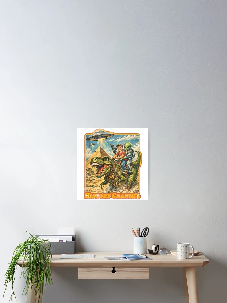 Thumbnail 2 of 3, Poster, Retro Cartoon T-Rex Ride — History Channel designed and sold by Nacho Average Designs.