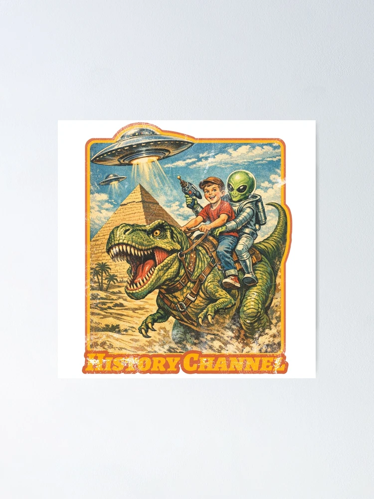 Thumbnail 1 of 3, Poster, Retro Cartoon T-Rex Ride — History Channel designed and sold by Nacho Average Designs.