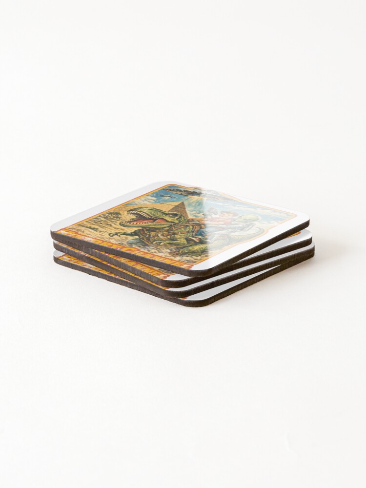 Thumbnail 4 of 5, Coasters (Set of 4), Retro Cartoon T-Rex Ride — History Channel designed and sold by Inkception.