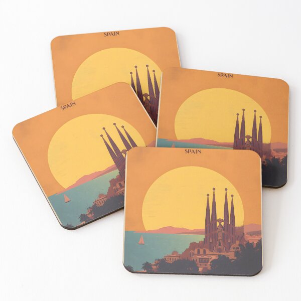 Artikelvorschau, Vintages Barcelona Sagrada Família Sonnenuntergangs-Reiseplakat entworfen und verkauft von FestivityFinds.