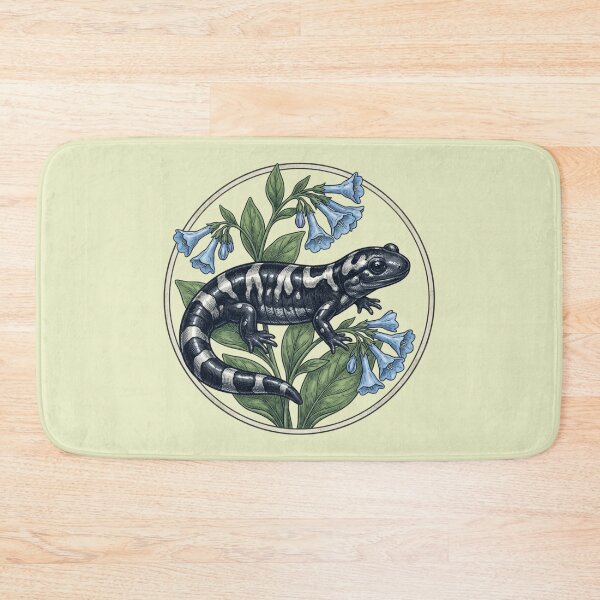 Item preview, Marbled Salamander with Virginia Bluebells Vintage Natural History Art designed and sold by BirdsnStuff.