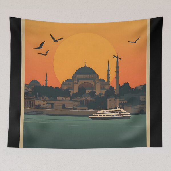 Item preview, Vintage Istanbul Hagia Sophia Sunset Travel Poster designed and sold by FestivityFinds.