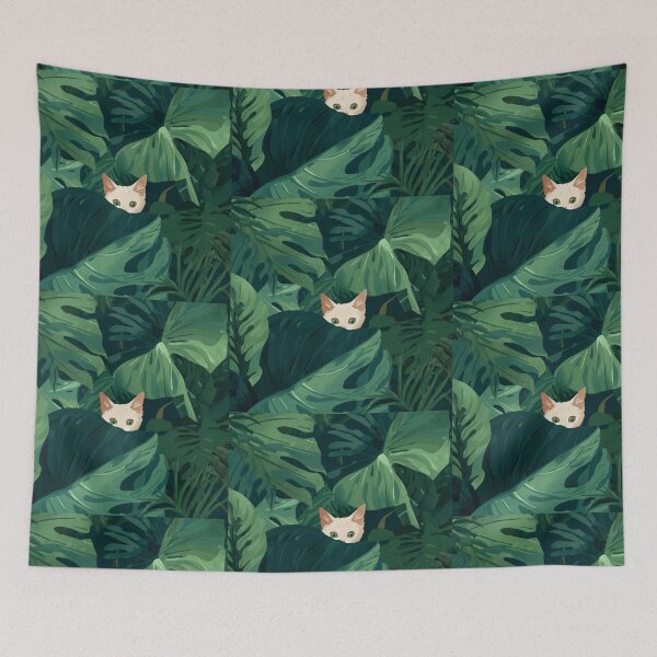 Item preview, Hidden Cat in Tropical Leaves I designed and sold by TinyWarmThing.