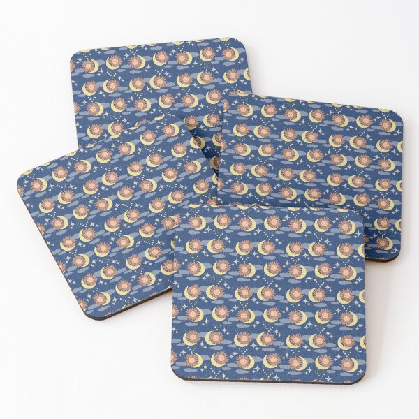 Item preview, Small scale of Navy Blue Celestial Sun Moon Whimsical Night Sky Pattern designed and sold by DColourMuse.