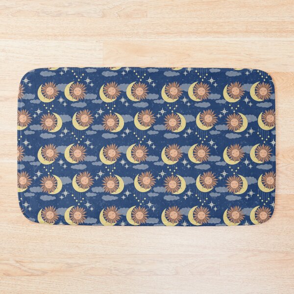 Item preview, Small scale of Navy Blue Celestial Sun Moon Whimsical Night Sky Pattern designed and sold by DColourMuse.