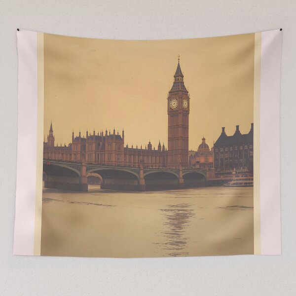 Item preview, Vintage London Big Ben Travel Poster with River Thames designed and sold by FestivityFinds.