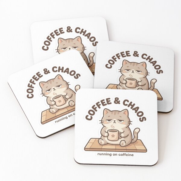 Aperçu de l'œuvre Coffee & Chaos Cute Cat  créée et vendue par Meowza Studio.