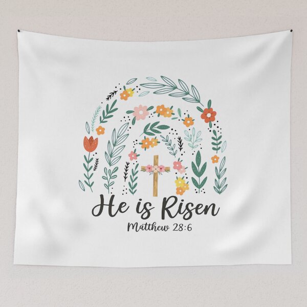Item preview, He Is Risen Floral Cross Easter Scripture designed and sold by OlyvieArt.