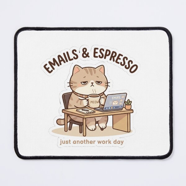 Item preview, Emails & Espresso Cat Funny designed and sold by Meowza Studio.