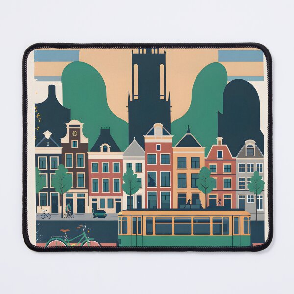 Item preview, Vintage Groningen Cityscape with Tram and Tower Poster designed and sold by FestivityFinds.