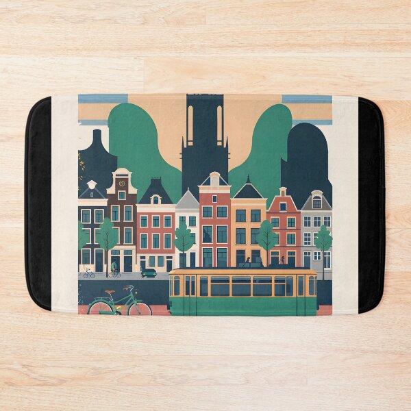 Item preview, Vintage Groningen Cityscape with Tram and Tower Poster designed and sold by FestivityFinds.