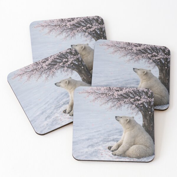 Item preview, Polar Bear Under Cherry Blossoms – Snow Sakura Minimalist Fine Art | Climate Paradox Nature Wall Art designed and sold by frankseebald.