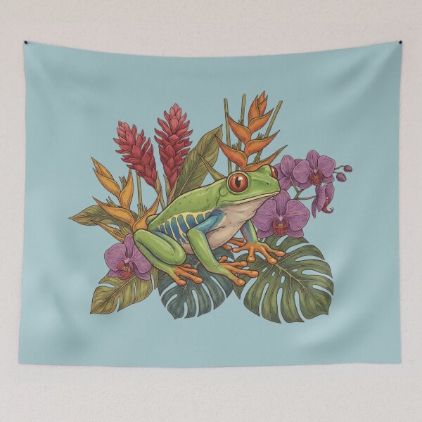 Item preview,  Red Eyed Tree Frog with Tropical Flowers designed and sold by BirdsnStuff.