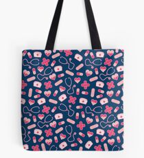 Pink and Blue Nurse Pattern Tote Bag